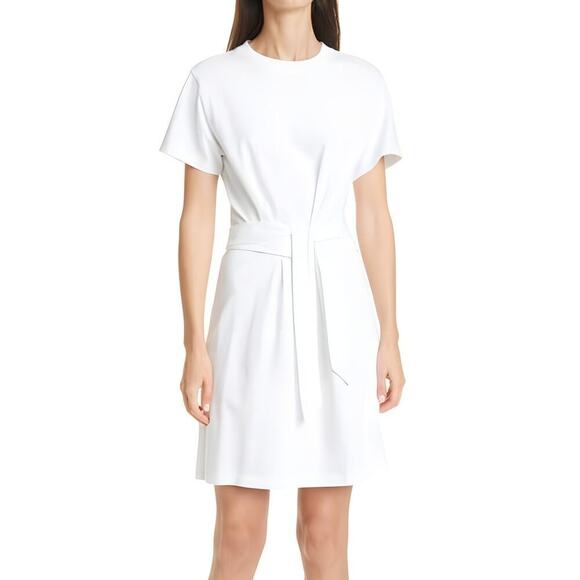 Vince Tie Waist T Shirt Dress Short Sleeve Cotton Mini Optic White NWT Medium - Picture 1 of 11